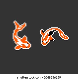 Koi fish pixel. Vector illustration of 8 bit game assets.