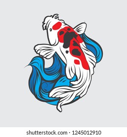 Koi fish with red and black color isolated vector illustration. Good for logo ad decoration element.
