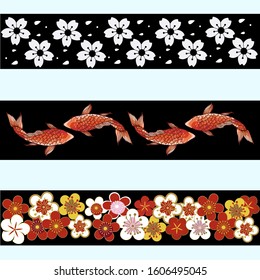 Koi fish and sakura. Red koi carps on sakura blossom background. Traditional oriental ink painting sumi-e, u-sin, go-hua. Fashion vector illustration with flowers. - Vector.