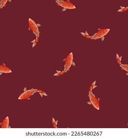 Koi fish seamless pattern. Japanese red fish design. Wild print. Koi T-Shirt design. Fashion vector illustration with flowers. Illustration for fabric, clother. - Vector.