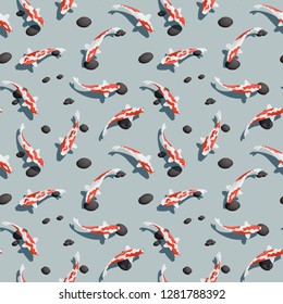 Koi fish seamless pattern. Vector.