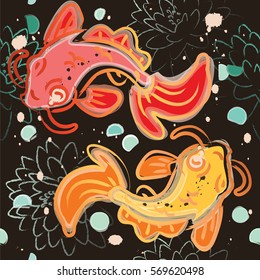 Koi Fish Seamless Vector Pattern