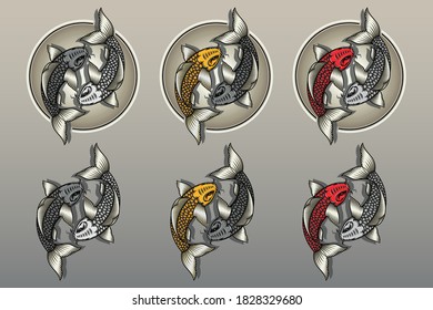 Koi fish set vector illustration with six style and color