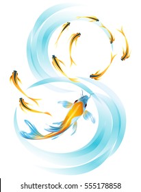 Pescado de Koi. Calzado de peces de oro pequeños. arte vectorial