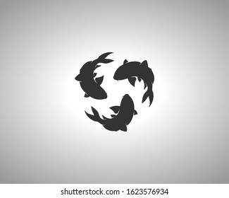 Koi Fish Silhouette on White Background. Isolated Vector Animal Template for Logo Company, Icon, Symbol etc