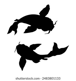 diseño de Vector de silueta de pez koi. blanco y negro.