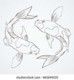 two koi fish drawings