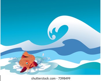 koi fish with splash and waves in ocean - use with or without fish