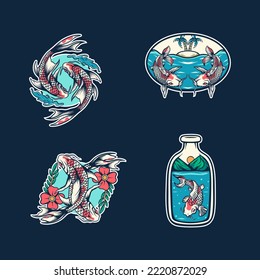 Paquete de ilustración de Koi Fish Sticker
