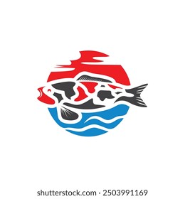 koi fish sun and wave logo icon vector element design template web