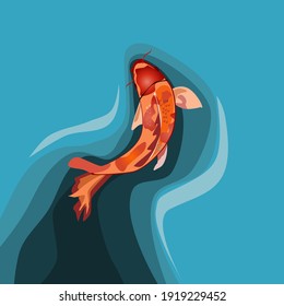 Koi fish swim through the water, spread out in a curve.Vector illustration isolated on white background.