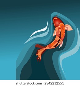 Koi fish swim through the water, spread out in a curve.Vector illustration isolated on white background.