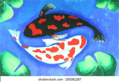 koi fish swiming in water painting background 