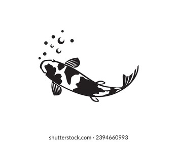 Pescado de Koi nadando con burbujas de agua imagen vectorial