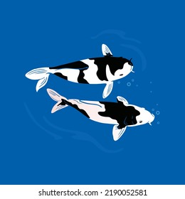 KOI FISH SWIMMING IN WATER LOGO, silhoette of fish with exotic color, vector illustrations