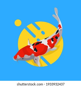 koi fish is a symbol of prosperity. Vector illustration of koi fish in red and black with light blue background. eps file