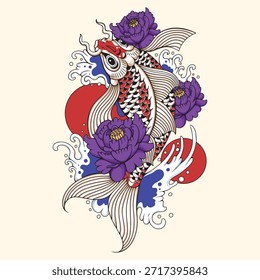 Ilustración vectorial de diseño de tatuaje de pescado Koi