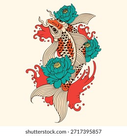 Ilustración vectorial de diseño de tatuaje de pescado Koi