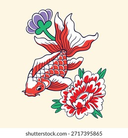 Ilustración vectorial de diseño de tatuaje de pescado Koi