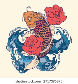 Ilustración vectorial de diseño de tatuaje de pescado Koi