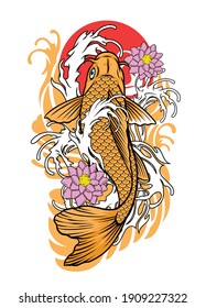 koi fish tattoo design in vintage look