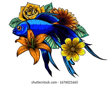 Koi fish tattoo vector illustration. design art