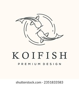 koi fish twin line art logo vector minimalist illustration design, koi swim fish symbol design