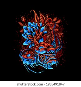 Koi Fish Using Devil Mask illustration for merchandise or business