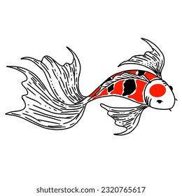 koi fish vector design of the tancho sanke type with black red color and a red circle on its head with long fins very suitable for use as a fish pond image