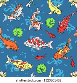 Koi fish vector illustration japanese carp and colorful oriental koi in Asia set of Chinese goldfish and traditional fishery isolated background