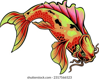 Koi fish vector illustration japanese carp and colorful oriental koi in Asia set of Chinese goldfish