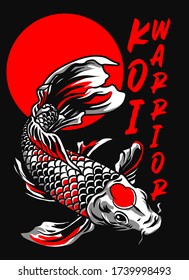 Koi fish vector illustration. Print for t-shirt graphic and other uses in dark background