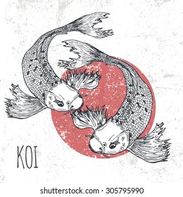 Koi fish vector illustration. Print for t-shirt graphic and other uses