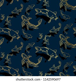 koi fish vector japanese chinese seamless pattern design gold black