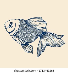 Koi Fish Vector Line Art 