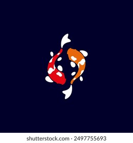 koi fish vector logo with red and orange colors in flat design concept