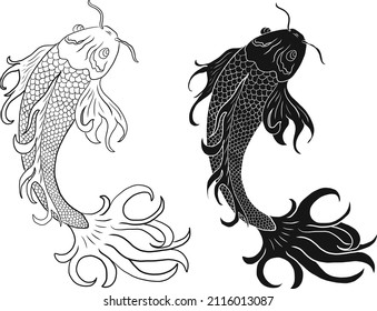Koi fish vector for printing on shirt on isolated white background.