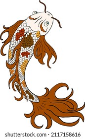 Vector de pescado Koi para imprimir en camisa sobre fondo blanco aislado.