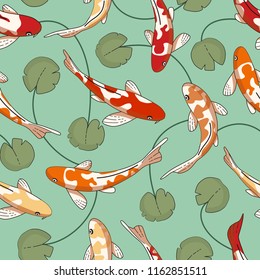 Koi Fish. Vector seamless pattern.