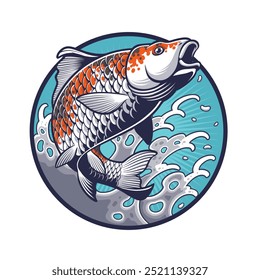 Peixe Koi com água splash Logo