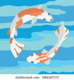 Koi pescado en agua. Ilustración vectorial.