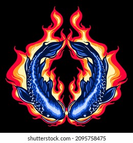 koi Fish water Yin Yang vector Illustration tshirt design