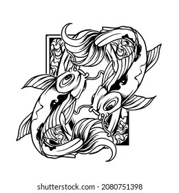Koi Fish Yin Yang With Ornament Silhouette Illustration for your business or merchandise