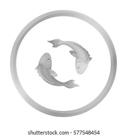 Koi fishes icon in monochrome style isolated on white background. Religion symbol stock vector illustration.