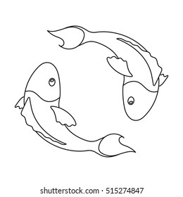 Koi fishes icon in outline style isolated on white background. Religion symbol stock vector illustration.