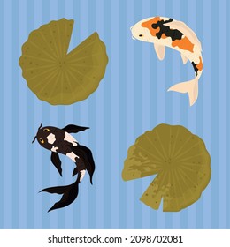 koi fishes and leaves icons