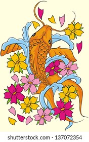 Koi with Hibiscus
