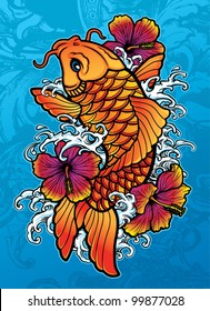 Koi with Hibiscus