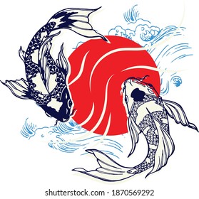 vectores de sol y pescado de japón