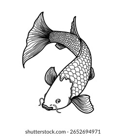 koi line art black and white tattoo design